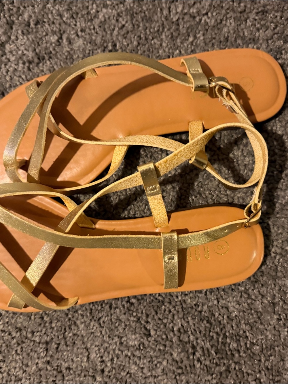 Gold Strappy Women’s Sandals - Comfortable Summer Flats